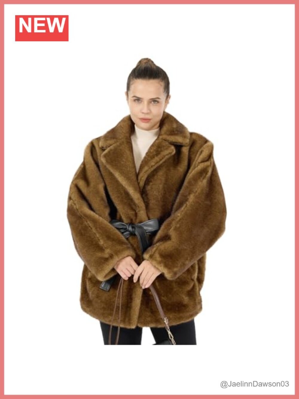 Loose Faux Fur Jacket Winter Warm Lapel Cardigan Fluffy Faux Mink Coat with Belt